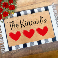 Personalized Name Hearts Door Mat, Valentines Day Doormat, Door Mat. Doormat with Heart, Heart Doormat, Valentines Day Decor, Front Porch Decor, Welcome Mat