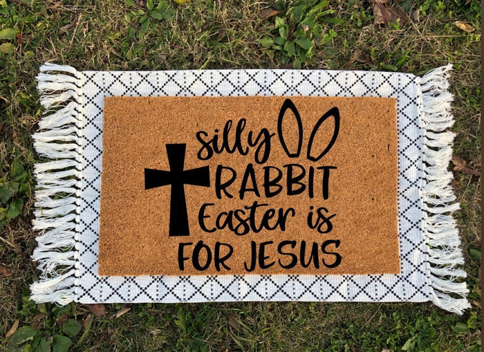 Silly Rabbit Easter Is For Jesus | Easter Decor | Easter Door Mat | Housewarming Gift | Welcome Mat | Funny Door Mat | Door Mat | Doormat