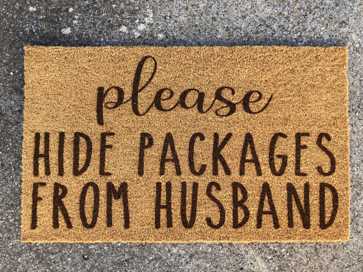 Please Hide Packages From Husband Doormat, Doormat, Doormats, Funny Doormats, Front Porch Decor, Home Decor, Doormats Funny, Christmas Gift