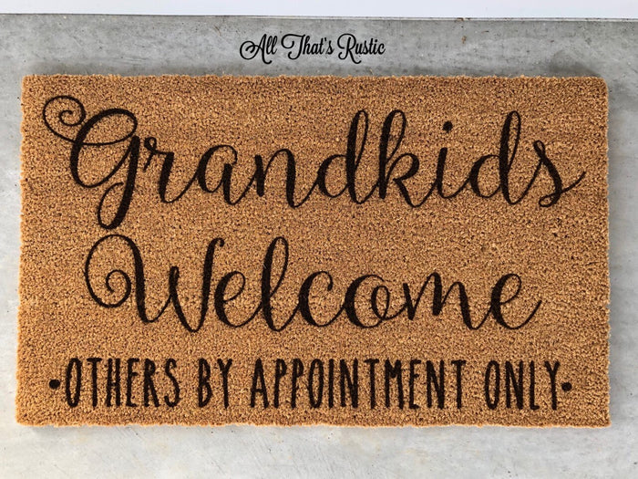Grandkids Welcome Doormat, Grandkids Welcome Others By Appointment Only, Grandparent gift, Mother's Day Gift, Gift for Grandparent, Doormats
