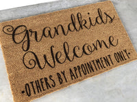 Grandkids Welcome Doormat, Grandkids Welcome Others By Appointment Only, Grandparent gift, Mother's Day Gift, Gift for Grandparent, Doormats