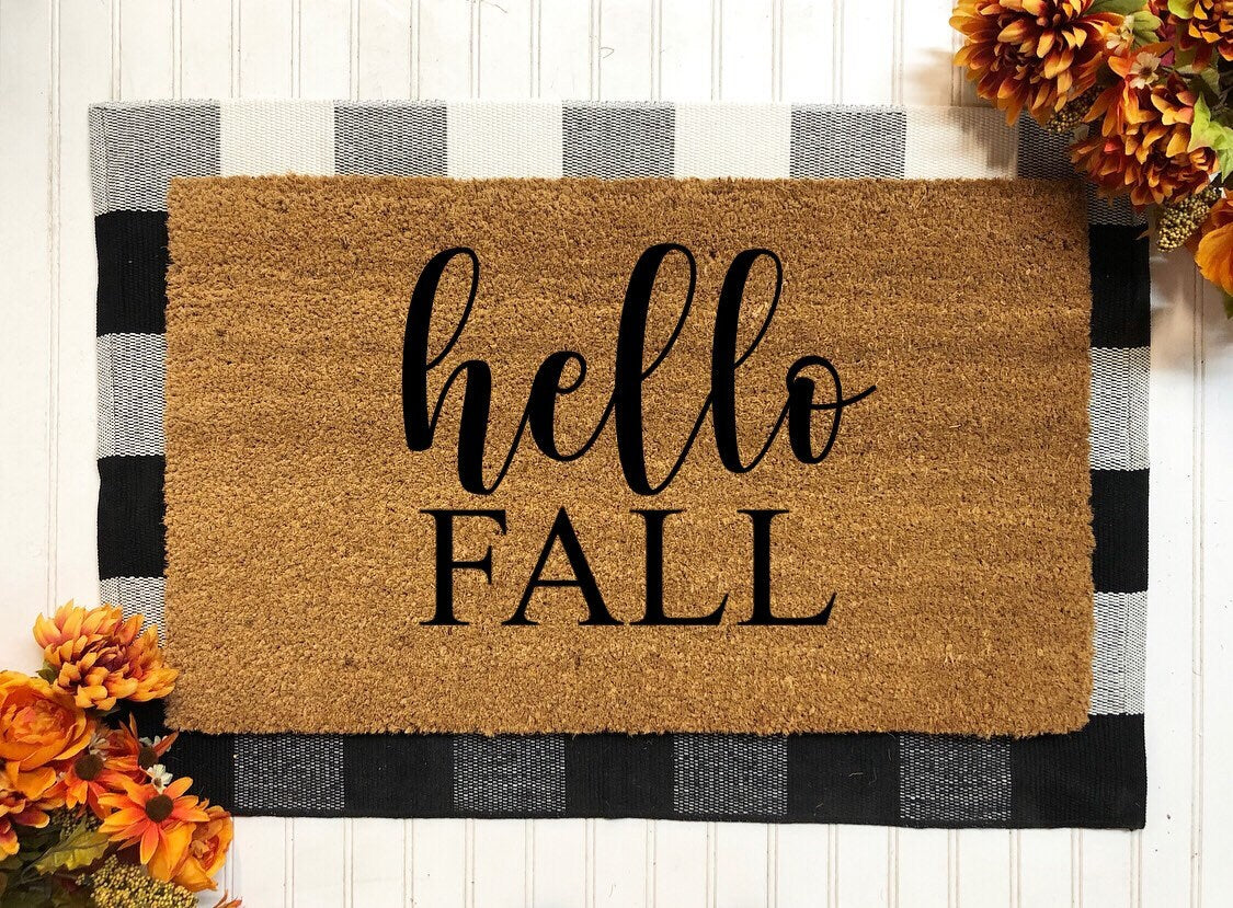 Hello Fall Doormat | Welcome Mat | Cute Fall Door Mat | Fall Autumn Decor Gift | Home Doormat | Fall Doormat