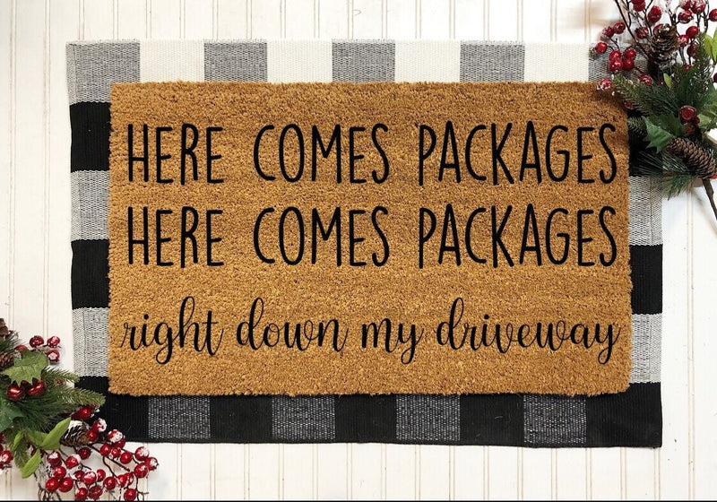 Here Comes Packages Doormat, Here Comes Amazon, Funny Doormat, Christmas Doormat, Christmas Decor, Holiday Doormat, Christmas Gift, Doormat