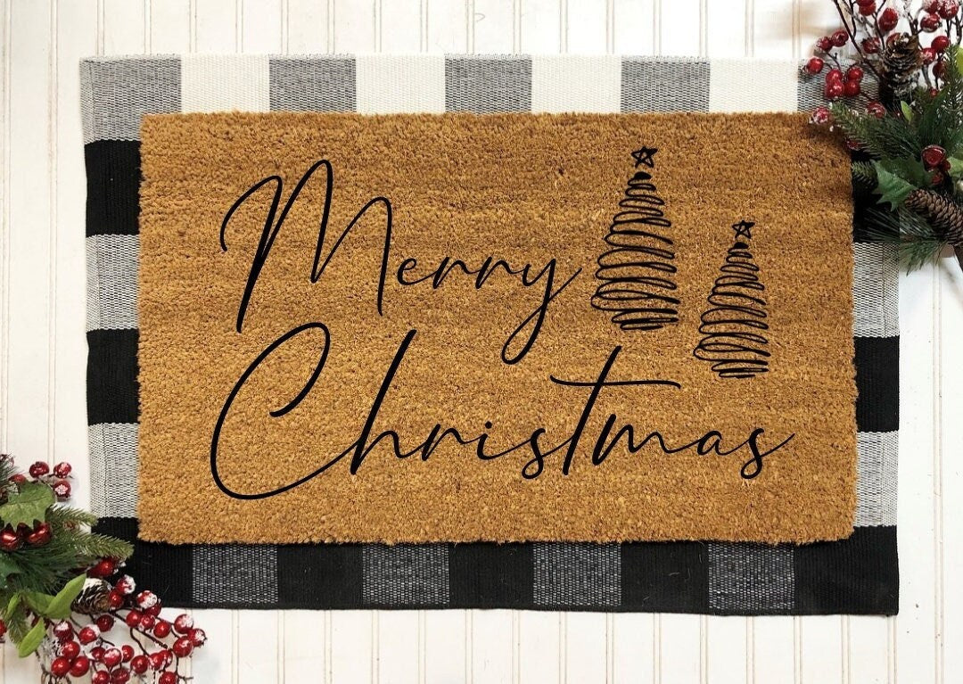 Merry Christmas Tree Door Mat, Merry Christmas Doormat, Christmas Door Mat, Christmas Decor, Doormat, Christmas Mat, Welcome Mat, Christmas