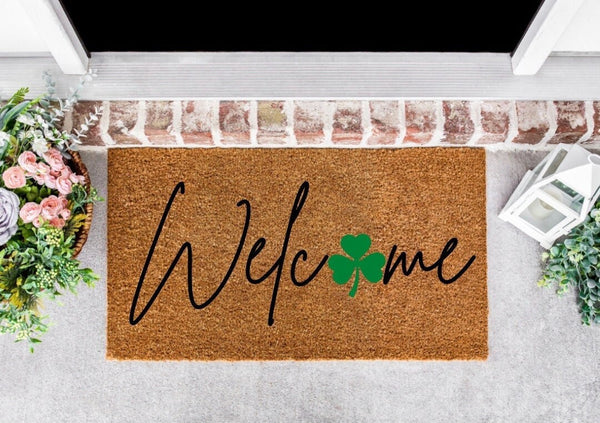 Welcome Shamrock Doormat, St Patrick's Day Decor, St Patrick's Day Door Mat, Shamrock Doormat, Welcome Mat, Door Mat, Custom Doormats