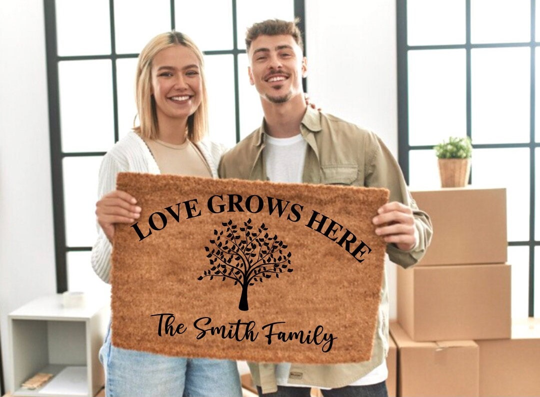 Love Grows Here Door Mat, Gift For Her, Personalized Gifts, Love Grows Here Sign, Love Grows Here, Door Mat, Gift For Her Personalized, Gift