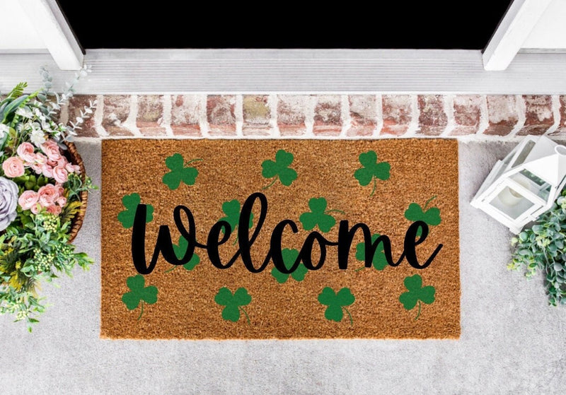 St Patrick's Day Decor, St Patrick's Doormat, Shamrock Doormat, Welcome Shamrock Doormat, Door Mat, Front Door Home Doormat, Welcome Mat