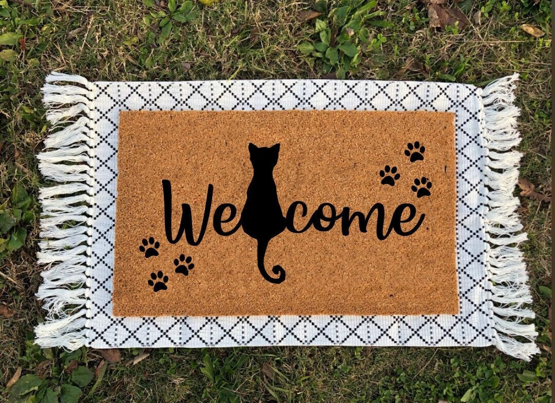 Sitting Cat Welcome Mat | Housewarming Gift | Black Cat Doormat | Funny Doormat | Funny Gift | Welcome Mat | Cat Lover Gifts | Door Mat