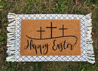 Happy Easter Cross Doormat | Easter Doormat | Easter Decor | Christian Easter Decor | Religious Doormat | Housewarming Gift | Spring Doormat