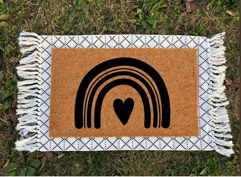 Boho Rainbow Heart Doormat | Rainbow Doormat | Rainbow Decor | Housewarming Gift | Welcome Mat | Door Mat | Outdoor Door Mat | Closing Gift