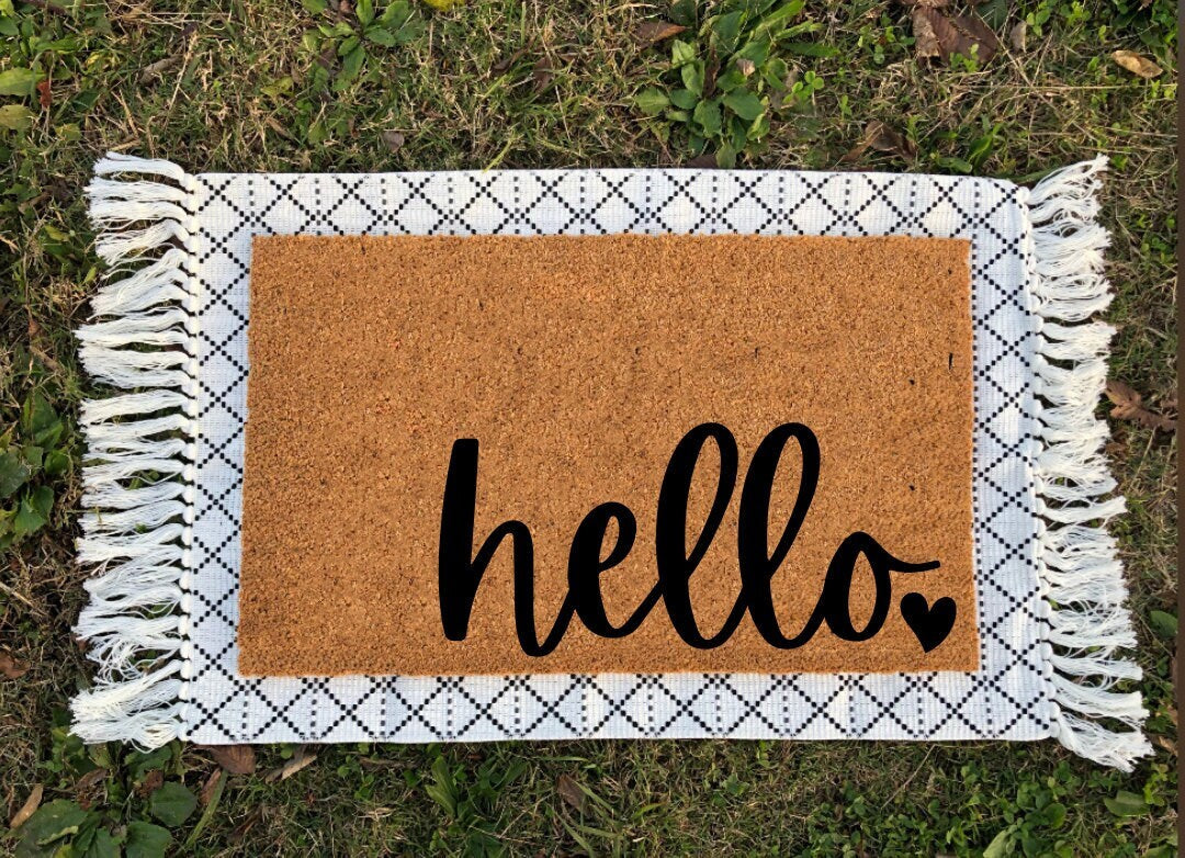 Hello Heart Doormat | Hello Door Sign | Housewarming Gift | Wedding Gift | Welcome Mat | Hello Home Doormat | Home Decor | Door Mat | Hello