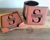 Set of 6 Leather Engraved Coasters | Coasters Personalized | Coaster Set | Leather Coasters | Monogram Initial Coaster Gift | Drink Coasters