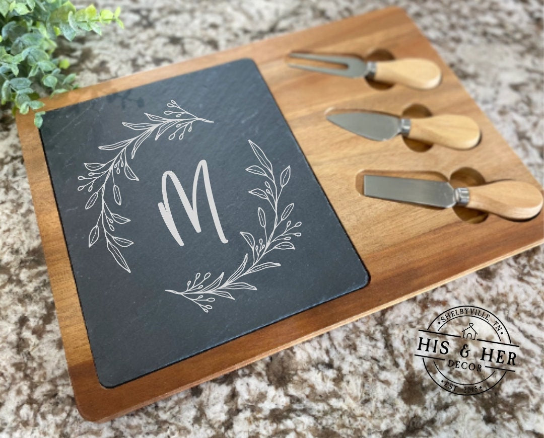 Personalized Slate Cheese Board Set | Custom Wedding Gift | Wedding Gift | Personalized Wedding Gift | Cheese Board | Charcuterie Board Set