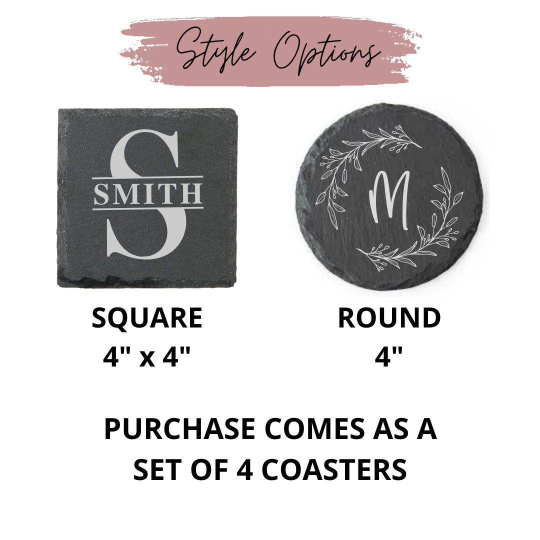 Personalized Wedding Coaster Gift Set | Personalized Coasters | Slate Coaster Set | Monogram Stone Coasters | Housewarming Gift |Custom Gift