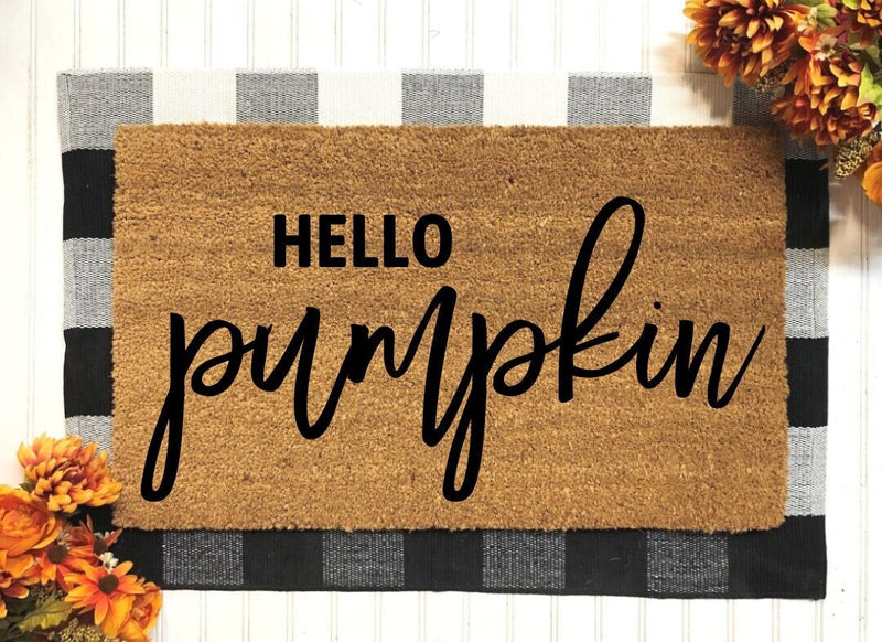 Hello Pumpkin Fall Doormat | Hello Pumpkin | Hey There Pumpkin | Fall Decor | Fall Home Decor | Fall Decor For Front Porch | Pumpkin Decor