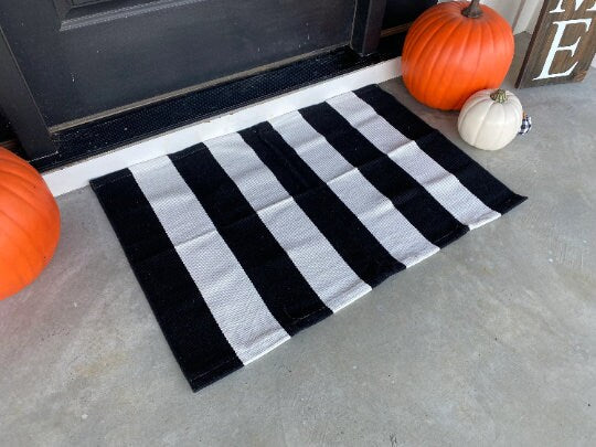 Layering Rug Under Doormat, Black And White Stripe, Layering Rug Doormat, Stripe Rug, Layering Rug, Layering Doormat, Farmhouse Decor, Rugs