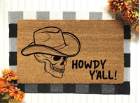 Howdy Skull Doormat | Skull Doormat | Halloween Decor | Cowboy Skull | Halloween Doormat | Fall Home Decor | Fall Decoration | Skull Head
