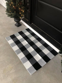 Doormat Layering Rug, Decorative Rug, Rug Under Doormat, Black and White Rug, Stripe Rug, Layering Rug, Farmhouse Decor, Plaid Door Mat