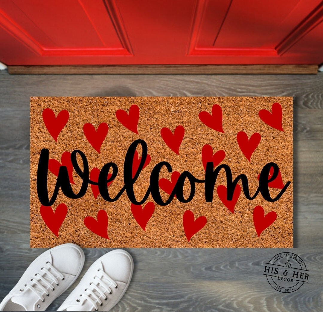 Valentines Day Decor, Valentines Doormat, Welcome Mat, Heart Doormat, Door Mat, Winter Doormat, Valentines Gift, Valentines Day Gift, Hearts