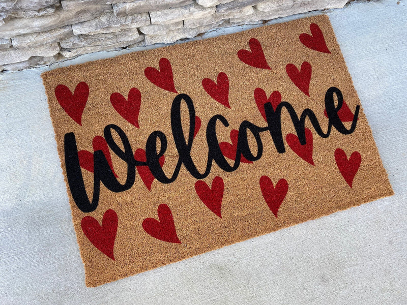 Valentines Day Decor, Valentines Doormat, Welcome Mat, Heart Doormat, Door Mat, Winter Doormat, Valentines Gift, Valentines Day Gift, Hearts