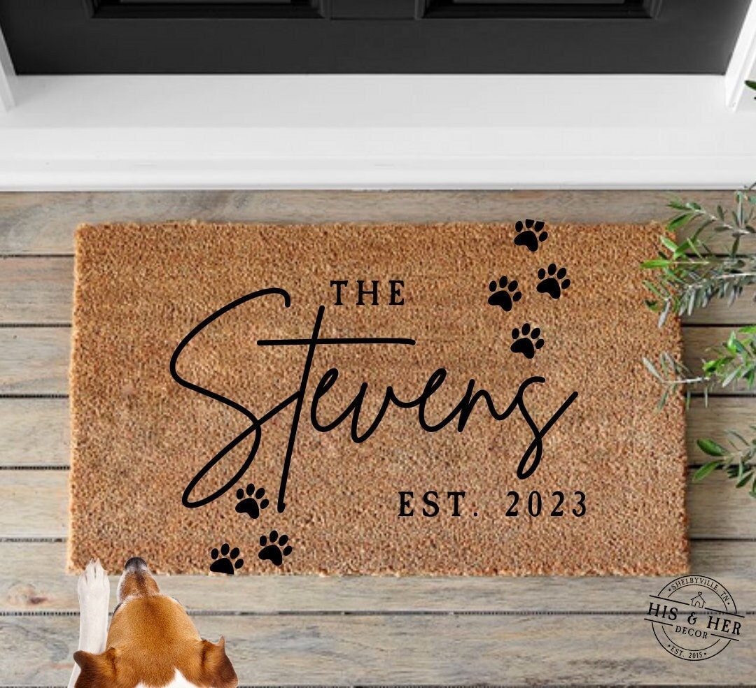 Dog Custom Doormat | Welcome Mat | Pet Lover Gifts | Housewarming Gift | Wedding Gift | Paws Door Mat | Personalized Decor | Outdoor Home