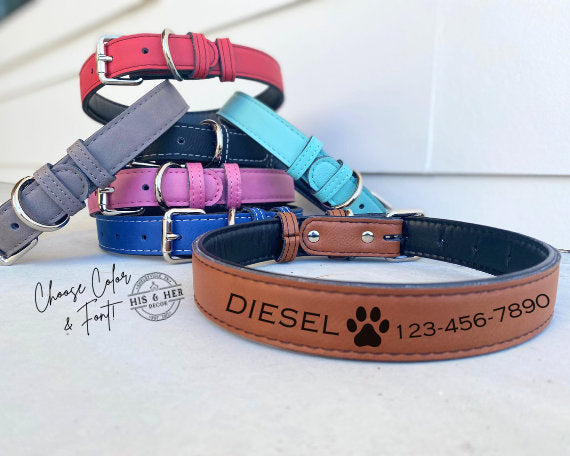 Custom Leather Dog Collar | Personalized Dog Collar | Engraved Dog Collars | Girl Boy Collars | Dog Lover Gift | Pink Dog Collar | Dog Gift