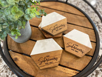 Set of 4 Custom Marble Wood Coasters | Personalized Gifts | New Home Housewarming Gifts | Wedding and Bridal Gifts | Engraved Coasters
