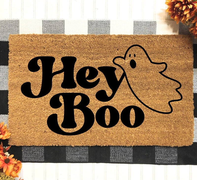 Hey Boo Doormat | Fall Decor | Fall Decoration | Ghost Door Mat | Halloween Porch Decor | Welcome Mat | Funny Autumn Mat | Spooky Outdoor