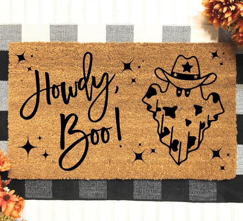 Howdy Boo Cowprint Doormat | Halloween Doormat | Fall Decor | Fall Welcome Mat | Funny Door Mats | Fall Porch Decor | Halloween Decoration