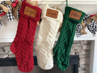 Personalized Family Christmas Stockings | Leather Patch Stocking | Christmas Stockings with Name | Knit Christmas Stocking | Holiday Decor