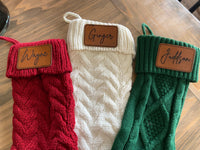 Personalized Family Christmas Stockings | Leather Patch Stocking | Christmas Stockings with Name | Knit Christmas Stocking | Holiday Decor