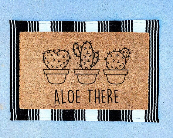 Aloe There Doormat | Funny Welcome Mat | Funny Doormat | Plant Door Mat | Plant Lover Gifts | Go Away | Plant Art Decor | Home Decor