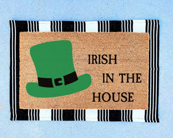 Irish In The House | St Patricks Day Decor | St Patricks Day Door Mat | Funny Door Mat | Welcome Mat | Shamrock Door Mat