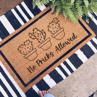 No Pricks Allowed Doormat | Funny Welcome Mat | Funny Doormat | Plant Door Mat | Plant Lover Gifts | Go Away | Plant Art Decor | Home Decor