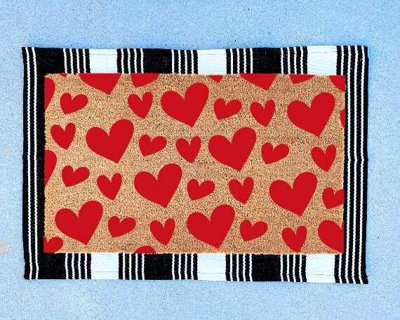 Valentines Day Decor, Valentines Doormat, Welcome Mat, Heart Doormat, Door Mat, Winter Doormat, Valentines Gift, Valentines Day Gift, Hearts